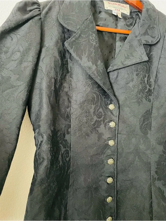 Vintage Wahmaker SIZE 10 & 12 black Victorian floral style jacket and skirt set - Picture 6 of 15